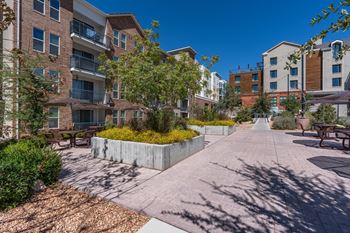Walkway with benches